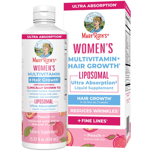 MaryRuth Organics Women's Multivitamin+Lustriva Hair Growth Liposomal | Biotin 10000mcg | Clinically Tested for Thicker Hair, Wrinkles, Fine Lines, Skin Care with Ashwagandha&Maca Root | 15.22 Fl Oz